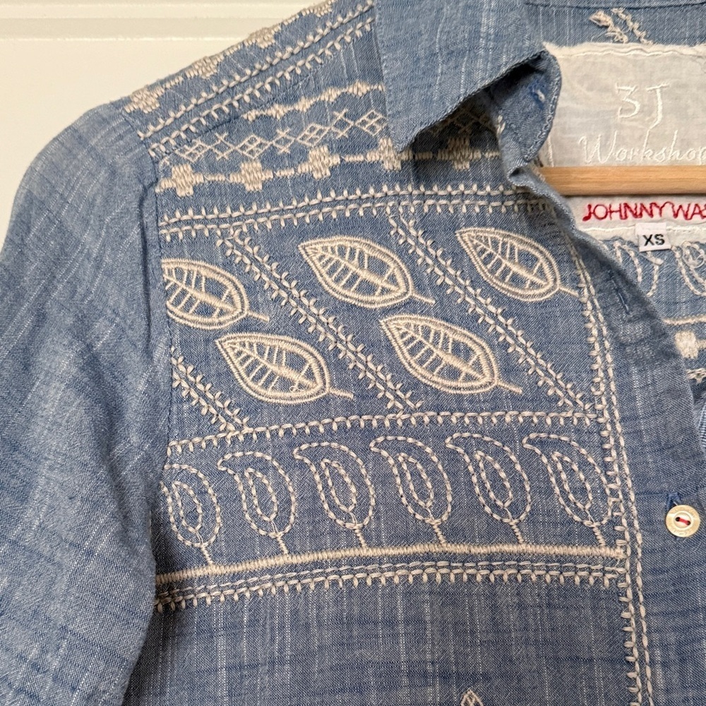 Johnny Was Denim Blue Embroidered Shirt - Picture 4 of 8